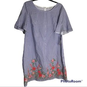 NWT stripe short dress with embroidered flowers